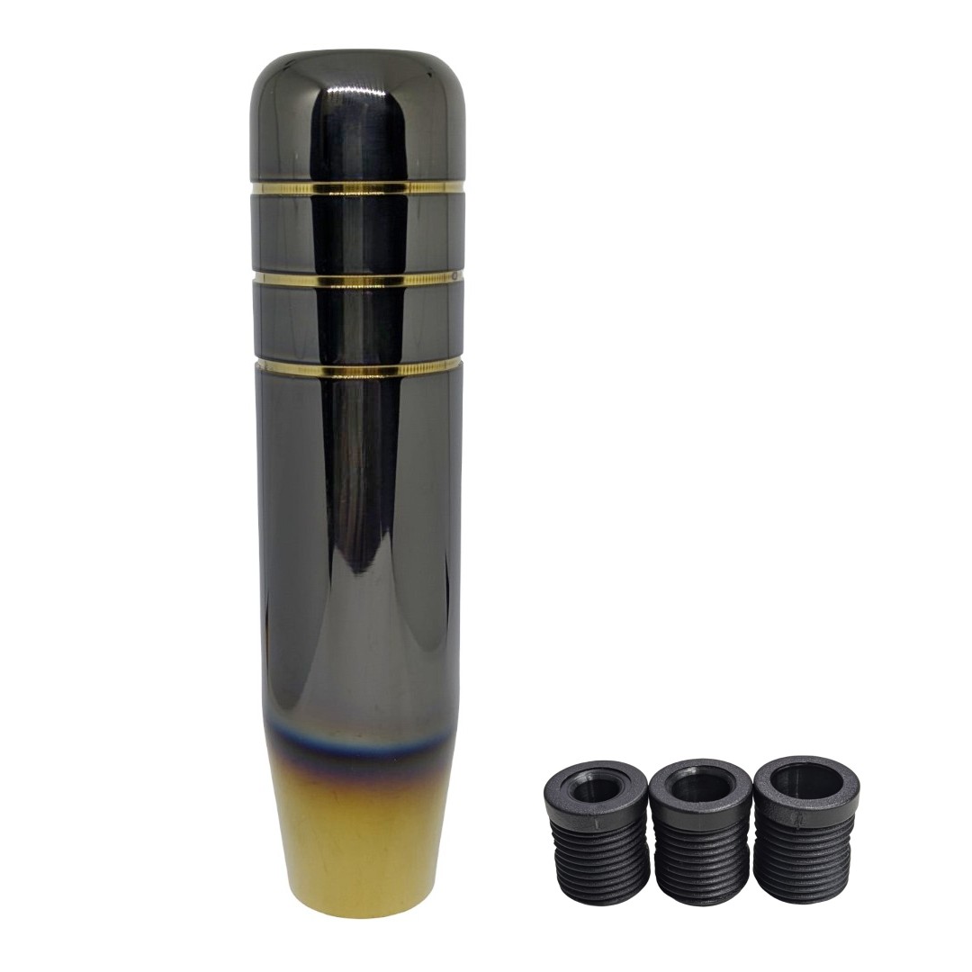 樂天商城 - アルミ シフトノブ ブラックゴールド 13cm 変換アダプター付き シフトレバー トラック 汎用[ゆうパケット発送、送料無料、代引不可]