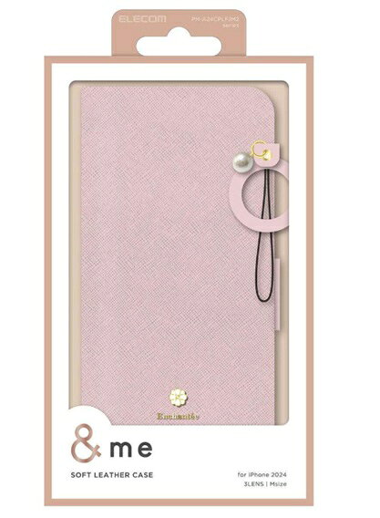 ELECOM エレコム iPhone16Pro用 &me ソフトレザーケース 磁石付 フインガーストラップ付カバー ピンク PM-A24CPLFJM2PN