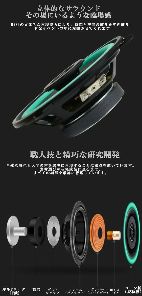 カースピーカー 4インチ 2個セット 2WAY 車載スピーカー 最大250W 定格50W 高音・...