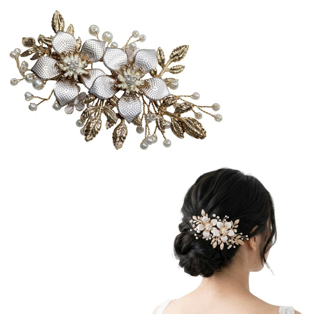 桜 髪飾り ヘアクリップ ゴールド かんざし レディース ドレス 着物 浴衣 結婚式 成人式 卒業式[ゆうパケット発送、送料無料、代引不可]