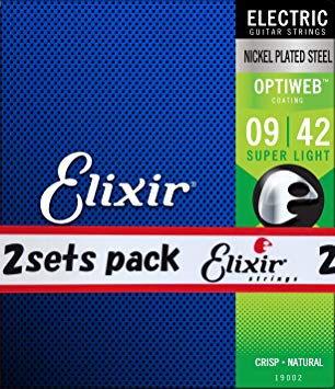 Elixir エリクサー エレキギター弦 OPTIWEB Super Light .009-.042 #19002 2個セット 商　品　説　明 特殊で高度なポリマー技術によって、巻き弦を汗や体の油分、汚れから守り、腐食を防止することで、張り替え当時の高音質をコーティングの無い普通の弦より3~5倍も長持ちさせる革新的な弦。1997年の発売以来、世界中で数多くのプロ、アマチュアのミュージシャンから絶賛されています。 ■ コーティッドワウンド弦 エリクサーコーティッドワウンド弦には3種類のコーティングがあります。 どれも同じ様に長寿命ですが、音質と感触に違いがあります。 ●超極薄ナノウェブコーティングを施したエリクサーは… ・コーティング無しの弦の様なブライトで迫力のあるサウンド。 ・程良く押さえられたフィンガーノイズ。 ●オリジナルのポリウェブコーティングを施したエリクサーは… ・上品でバランスの良い落ち着いたサウンド。 ・耳障りなフィンガーノイズが極めて小さく押さえられたスムーズな弾き心地。 ●革新的なオプティウェブコーティングを施したエリクサーは… ・ノンコーティングプレミアム弦の様なクリスピーサウンド ・自然な感触とグリップ感 ■ Anti-Rust(アンチ・ラスト=サビ防止)プレーン弦 新開発の特殊な耐腐蝕加工を施したプレーン弦は、音質は変えずにサビや腐蝕を抑え、従来のプレーン弦と比較して寿命を3〜5倍も延ばすことに成功しました。 この画期的な加工技術によってプレーン弦とコーティッドワウンド弦との寿命のバランスも良くなり、弦張り替え時のフレッシュな感触やトーンがこれまで以上に長続きします。 商　品　仕　様 メーカー型番 #19002 2pack ゲージ カスタム 弦の材質 ニッケル 弦数 6 サイズ .009-.042 備考 メーカー側の意匠変更により、予告なく外観上のデザイン・カラー等が変わる場合がございます 保　証　に　つ　い　て この商品には、メーカー保証がございません。 初期不良品の場合のみ、商品到着から1週間以内であれば弊社で対応いたしますので、ご連絡ください。 注　意　事　項 ●こちらの商品は、新品です。 ●モニター環境により、実際のカラーと異なって見える場合がございます。　 【あす楽配送の注意事項】(1) 配達希望日、配達時刻の指定はできません。（ご購入手続き時の「お届け日時」は必ず「あす楽」を選択して下さい。）(2) 締め切り時刻迄に決済が完了した注文が当日発送、翌日お届けとなります。(3) 店舗休業日のご注文は翌営業日の発送となります。(4) 配送方法がゆうパックの場合のみ、あす楽を適用できます。(5) あす楽対象外の商品との同梱はあす楽の適用外となります。(6) あす楽を選択された場合は、あす楽利用条件を必ず確認して下さい。※商品の発送は「ゆうパック優先配送」又は「定形外郵便」を選択できます。★配送方法に「定形外郵便」を選択した場合は運送便の都合上、化粧箱を外して簡易包装で発送する場合がございます。プレゼント用にご購入される場合はご注意願います。＜定形外郵便に関する注意事項＞ 　　・ 定形外郵便に関しては基本的にポストに投函する為、 配達時に何らかのトラブル等が有り、万一、購入された商品が配送事故・紛失・破損等によりお手元に届かない場合でも弊社は責任を負いかねますので予めご了承下さい。（配送中の事故等は、免責とさせて頂きます。） 　　・ 定形外郵便に関しては代金引換払い及び時間指定サービスはご利用頂けません。 　　・ 通常便と比べると到着までに時間がかかります。 　　・ 伝票番号による荷物の追跡を行うことはできません。★配送方法に「ゆうパック優先配送」を選択した場合は送付先が北海道、沖縄、離島の場合は注文金額により以下の送料が必要です。・北海道の場合、注文金額が3,980円未満は880円、3,980円以上は送料無料です。・沖縄、離島の場合、注文金額が9,800円未満は880円、9,800円以上は送料無料です。