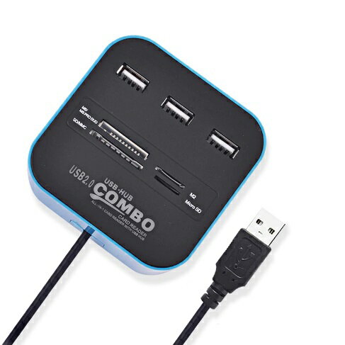 USB2.0 コンボ カードリーダー USBハブ 《ブルー》 3ポート micro SD メモリースティック MMC【YDKG-kd】【smtb-KD】[メール便発送、送料無料、代引不可][HUB]