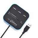 USB2.0 コンボ カードリーダー USBハブ ブルー 3ポート micro SD メモリースティック MMC 定形外郵便 送料無料 代引不可