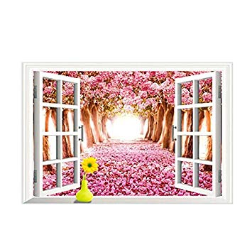 樂天商城 - ウォールステッカー 壁紙 シール (Bタイプ(窓から見える花びらの絨毯))[在庫処分][送料無料(一部地域を除く)]