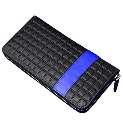 樂天商城 - DEEP/ディープ 牛革×カラーライン長財布 Block型押し×ラウンドファスナー ブラック×ブルー DP-001 [在庫処分][財布][ギフト][送料無料(一部地域を除く)]