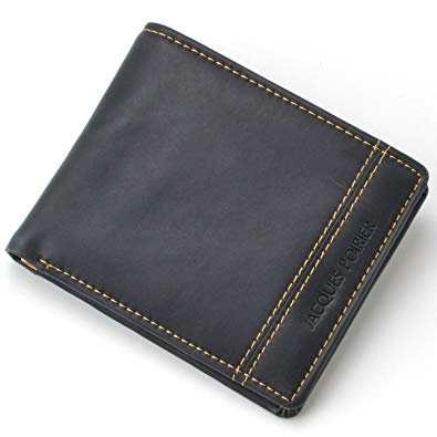 (ジャックポワリエ)JACQES POIRIER　牛革メンズ二つ折り財布　ショートウォレット　短財布　jp-5004 (ブラック)[定形外郵便、送料無料、代引不可]