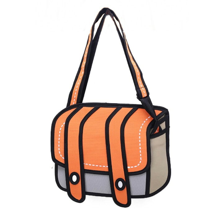 イラストのようなかわいいバッグ 二次元ショルダーバッグ オレンジ イラストバッグ おもしろバッグ おしゃれ[送料無料(一部地域を除く)]