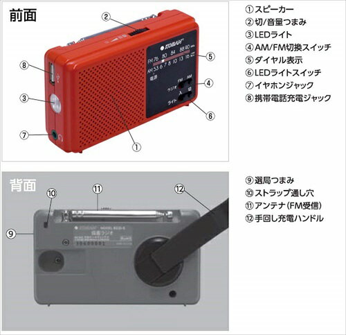 手回し充電 備蓄ラジオ 防災ラジオ LEDライト スマホ充電 ECO-5[送料無料(一部地域...