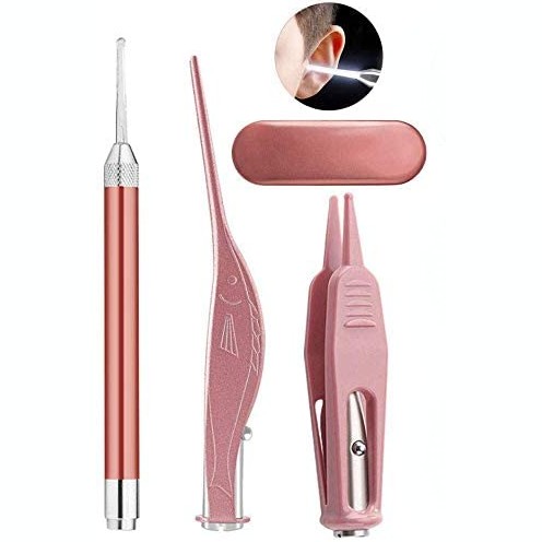 耳かき LEDライト付き ステンレス スチール 耳 鼻 クリーニング ツール 3点セット 耳垢 除去[ゆうパケット発送、送料無料、代引不可]