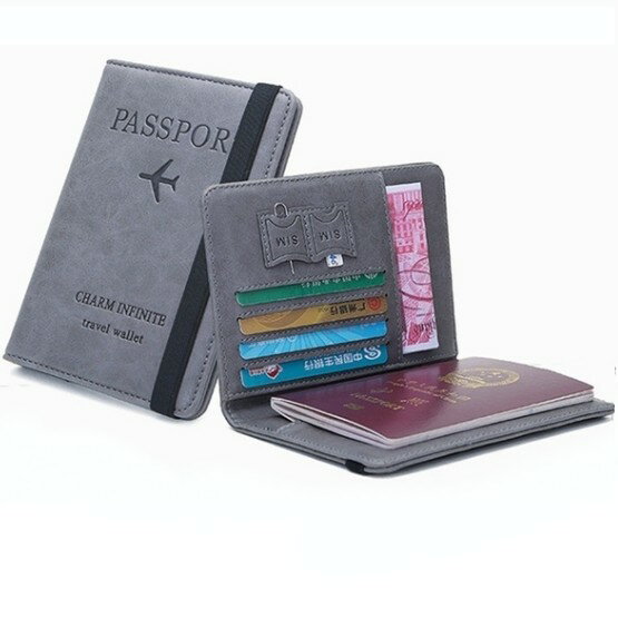 パスポートカバー RFIDブロッキング 《グレー》 パスポートホルダー パスポートケース スキミング防止 ..