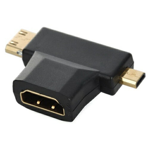 T型 HDMI変換アダプタ HDMI(メス) - Mini HDMI(オス)/ micro HDMI(オス) 二股 2in1 アダプター ミニHDMI マイクロHDMI[定形外郵便、送料無料、代引不可]