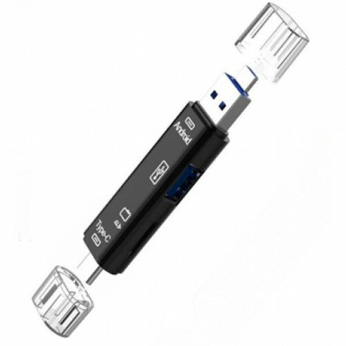 3in1 多機能カードリーダー 《ブラック》 USB2.0オス MicroUSBオス Type-Cオス microSDカード USBメス[..
