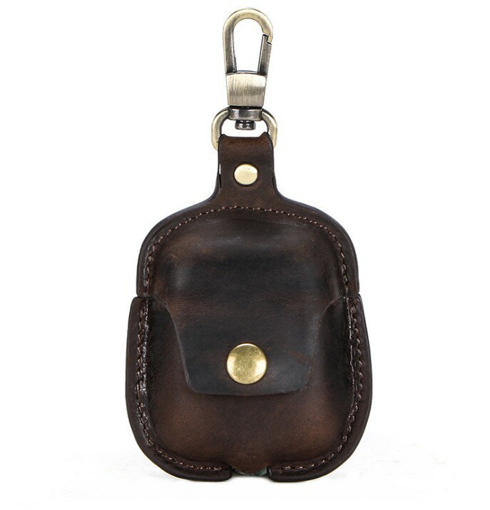 本革 AirPods用 ケース 《ブラウン》 牛革 レザー 第1世代 第2世代 保護ケース 収納ケース 持ち運び 落下防止 カラビナ フック [定形外郵便、送料...