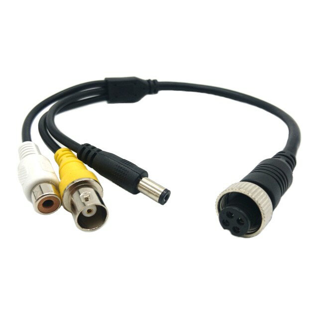 M12 4pin(メス) - BNC(メス)+RCA(メス)+DC(オス)ケーブル 航空ケーブル 車 ...