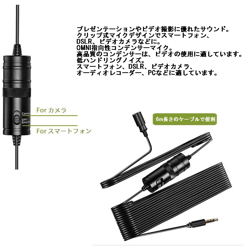 ラベリアマイク 小型 ラベリアマイクロフォン 無指向性コンデンサーマイク ビデオカメラ PC スマートフォン[定形外郵便、送料無料、代引不可]通販　DTM　通販　セール