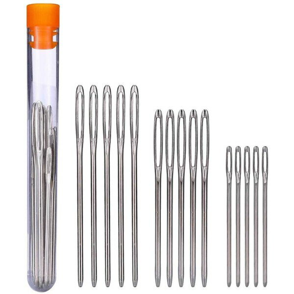 手縫針 3サイズ 15本セット 太針 厚地用 手縫い針 レザークラフト ニット セーター 毛糸 フェ ...