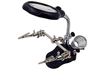 はんだごて台&ルーペクリップスタンド 精密作業用 2LEDライト付き スタンドルーペ[送料無料(一部地域を..