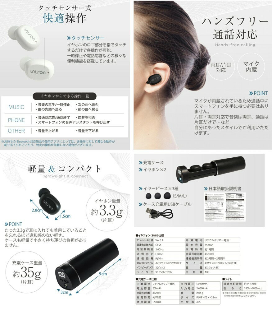 ワイヤレスイヤホン ブラック Bluetoot...の紹介画像3