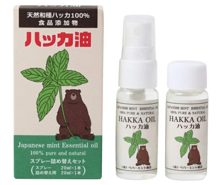 天然ハッカ油 スプレー詰め替えセット(スプレー20ml×1本・詰替え用20ml×1本)[ゆうパケット発送、送料無料、代引不可]