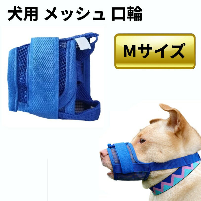 犬用 メッシュ 口輪 ブルー M 通気 マズル 無駄吠え防止 ムダ吠え 噛み付き 噛みつき しつけ用 蒸れ防止[定形外郵便、送料無料、代引不可]