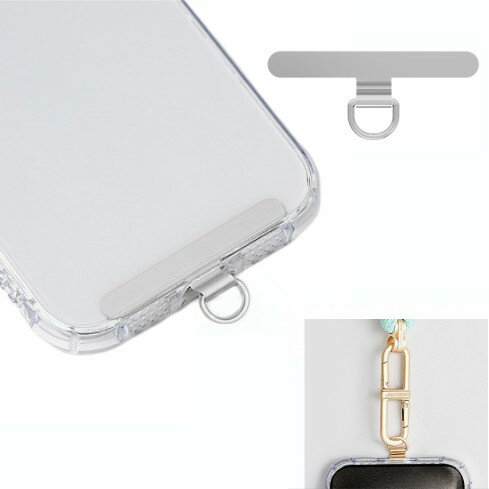 Rakuten - スマホストラップホルダー 金属製 《シルバー》 Dカン 落下防止 携帯 肩掛け 首掛け ストラップホール[定形外郵便、送料無料、代引不可]