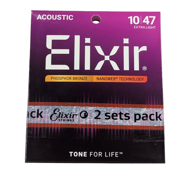 Elixir/エリクサー アコースティックギター弦 #16002 2個セット NANOWEB Extra Light .010-.047 [楽器]..