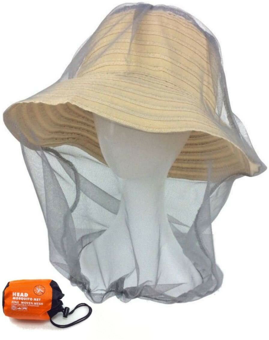 虫よけヘッドネット 収納袋付 《グレー》 蚊除け 蚊よけ 顔網 フェイスガード[定形外郵便、送料無料、代引不可]