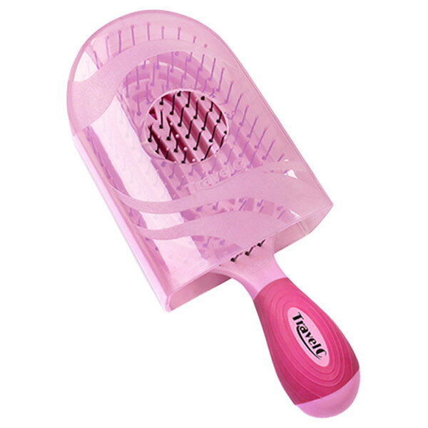 Rakuten - NuWay4Hair Travel C 《ピンク》 携帯用ヘアブラシ ケース付き BrainyBristles アルガンオイル加工 トルマリン加工[ゆうパケット発送、送料無料、代引不可]