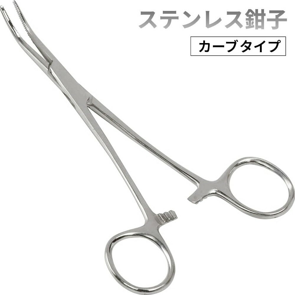 ステンレス鉗子 12.5cm (カーブ) かんし ペット 毛抜き用 釣り用 プライヤー 犬猫 耳掃除[ゆうパケット発送、送料無料、代引不可]