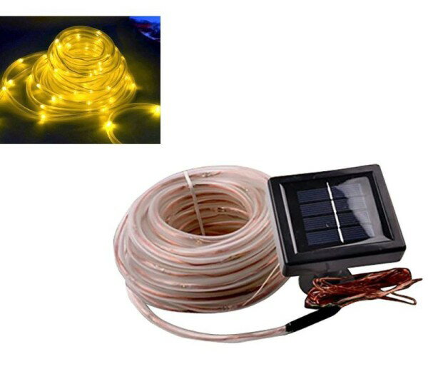 ソーラー式 100LEDチューブライト 8m 《イエロー》 ロープライト イルミネーション クリスマス ガーデ..
