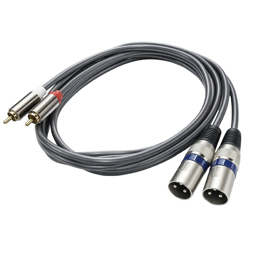 2RCA - 2XLR 変換ケーブル 1.5m(2RCAオス-2XLRオス) 商品説明 【幅広い互換性のXLR変換ケーブル】 2RCAプラグと2XLRプラグを接続するオーディオ変換ケーブル。RCA端子とXLR端子を持つ各種オーディオ機器（アンプ、ミキサー、スピーカー等）間の接続に使用できます。 【柔軟で扱いやすい高耐久ケーブル】 ケーブルには柔らかく取り回しやすいPVC素材を採用。しなやかさと耐久性を両立し、日常使用でも安定した音質を維持します。 【高い耐久性と安定性】 RCA端子には金メッキ加工を施し、摩耗やサビに強い設計。長期間の使用でも劣化しにくく、安定した接続と音質を保ちます。XLRコネクタはニッケルメッキ銅製で、亜鉛合金製のシェル、黒色の塗装仕上げ、プラグの先端には柔らかいゴム製のシースが付いています。 【レコーディングからイベントまで幅広く活躍】 音楽制作やライブ用途はもちろん、プレゼンテーションやパーティーなど多様なシーンで使用可能です。※ご使用前に接続機器の仕様をご確認ください。機器間の相性による不具合については保証いたしかねます。 ※輸入品の為、取扱説明書は付属しておりません。 ※一部の仕様やデザインは予告なく変更になる場合がございます。 商品仕様 ケーブル長 1.5m インターフェース RCAオス端子×2 - XLRオス×2&nbsp; 保証について ■メーカー保証なし 記載の注意事項を除く初期不良品の場合のみ、商品到着から1週間以内のみ対応いたします。 ご到着後はお早めに商品状態をご確認ください。 注意事項 ●こちらの商品は、新品です。 ●モニター環境により、実際のカラーと異なって見える場合がございます。 ※この商品は送料無料です。商品の発送はゆうパケットでの発送となります。（代引支払はできません）※この商品は運送便の都合上、化粧箱を外して簡易包装で発送する場合がございます。プレゼント用にご購入される場合はご注意願います。＜ゆうパケットに関する注意事項＞ 　　・ ゆうパケットに関しては基本的にポストに投函する為、 配達時に何らかのトラブル等が有り、万一、購入された商品が配送事故・紛失・破損等によりお手元に届かない場合でも弊社は責任を負いかねますので予めご了承下さい。（配送中の事故等は、免責とさせて頂きます。） 　　・ ゆうパケットに関しては代金引換払い及び時間指定サービスはご利用頂けません。