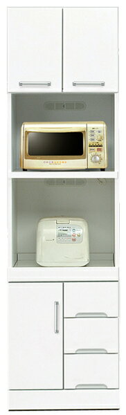 Rakuten - 【5/5(火)5のつく日全品ポイント10倍】レンジ台 スリム 完成品 幅50cm 食器棚 隙間収納 キッチン 炊飯器置き レンジボード 大型レンジ キッチン収納 隙間 引き出し 開き扉 ホワイト 光沢 艶 コンセント MOISS 大容量収納 大川家具 日本製 清潔感 おしゃれ シンプル
