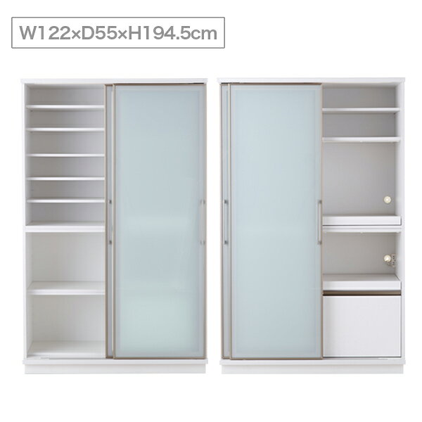 食器棚 引き戸 大川家具 幅120cm キッチンボード 大型 キッチン 収納 大容量収納 キッチンマルチ収納 スライド 引き出し収納 スライドテーブル スライド扉付き食器棚 ダイニングボード ガラス戸 板戸 ホワイト 清潔感 モダン シンプル 高級感 国産 日本製 [3]