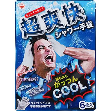 【お買得クーポン対象】【送料無料】ドライシャンプー 6枚 COOL 手袋タイプ 超爽快 メントール高濃度配合 無効性 シャワー手袋 頭皮ケア 防災グッズ　冷感　夏　サッパリ