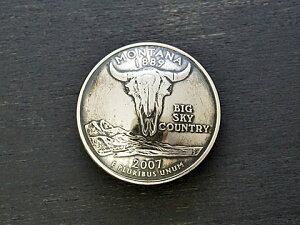 【アメリカ合衆国】【Quarter Dollar(25Cent)】【モンタナ州/バイソンの頭蓋骨と山とミズーリ川/"Big Sky Country"(大空の国)】 リアルコイン/コンチョ/24mm