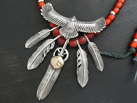 【インディアンジュエリー】【イーグル/イーグルフェザー】 Silver925/Brass ペンダント/特大