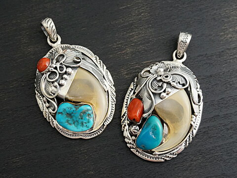【インディアンジュエリー】 Silver925/動物の爪/ターコイズ/コーラル ペンダントトップ(3種類)