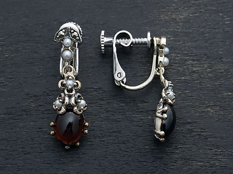 【Rokuzan/碌山】【花/フラワー】 Silver925/ガーネット/シードパール/マルカジット アンティークデザイン/イヤリング