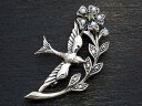【Rokuzan/碌山】【小枝を運ぶ鳩】 Silver925/グリーントルマリン/オパール/シードパール/マルカジット アンティークデザイン/ブローチ兼ペンダント