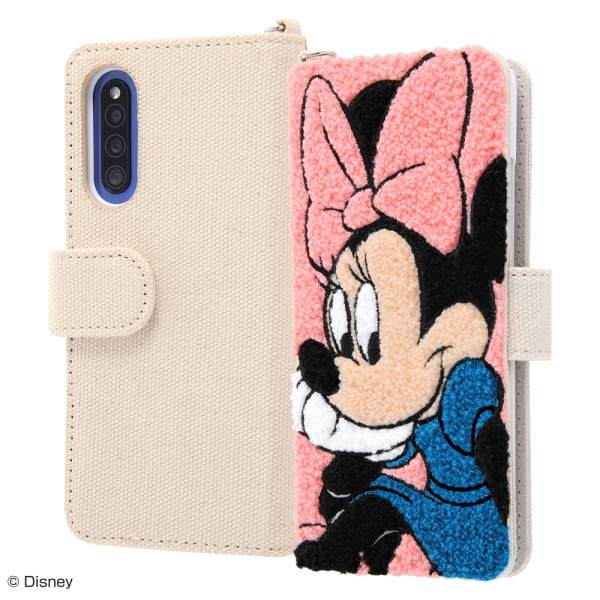 ディズニー Galaxy A41 手帳型 ケース カバー サガラ刺繍 [ タオル生地＋刺繍 帆布 ふわふわ ] ミラー付き ICカード収納 Dリング付き /ミニー IS-DGA41SGR1/MN