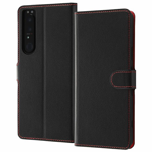 Rakuten - Xperia 1 III 耐衝撃 手帳型ケース シンプル マグネット スリープ機能対応/ブラック/レッド