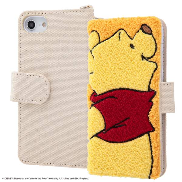 ディズニー iPhone SE（第2世代）/8/7/6s/6 手帳型 ケース カバー サガラ刺繍 [ タオル生地＋刺繍 帆布 ふわふわ ] ミラー付き ICカード収納 Dリング付き くまのプーさん IN-DP7S6SGR1/PO