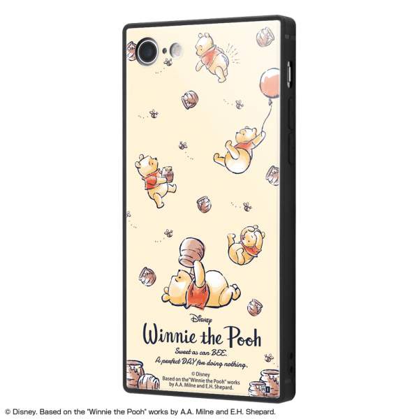 ディズニー iPhone SE（第2世代/第3世代）/8/7 耐衝撃ガラスケース カバー KAKU 衝撃吸収 [ ストラップ ホール 付き 通し穴 ] スクエア 軽量 かわいい オシャレ くまのプーさん/Perfect Day IQ-DP7K1B/PO003