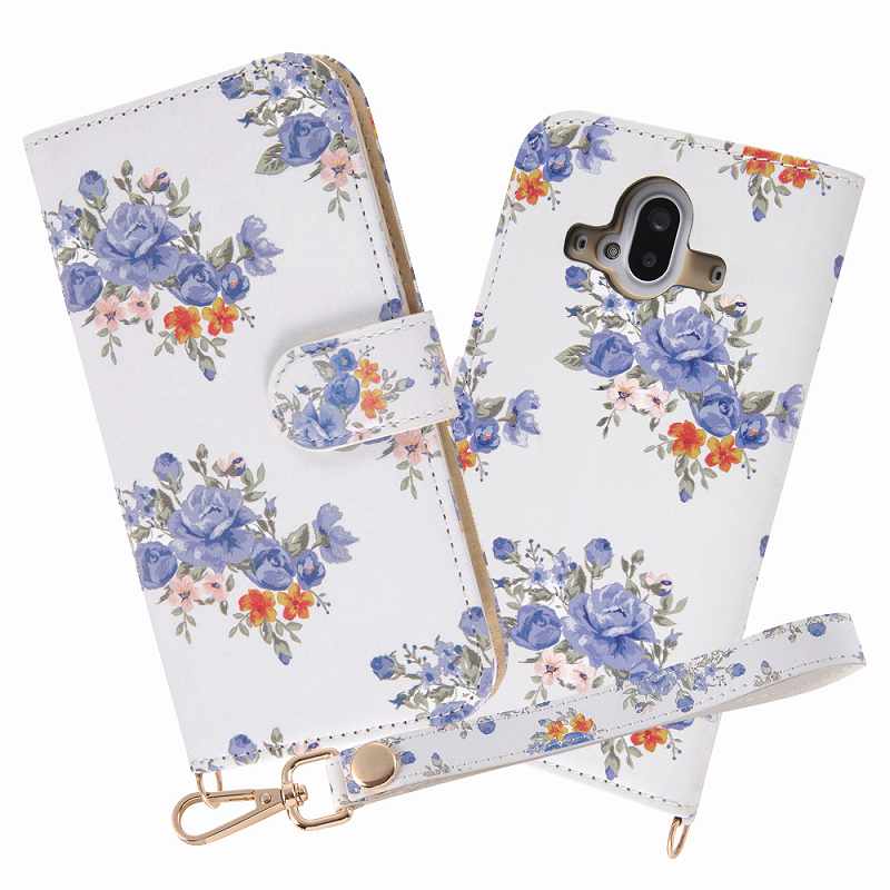 Rakuten - らくらくスマートフォン F-52B 手帳型ケース クリアポケット ハンドストラップ ルーペ付 花柄/花柄/ブルー/ブラック/ピンク
