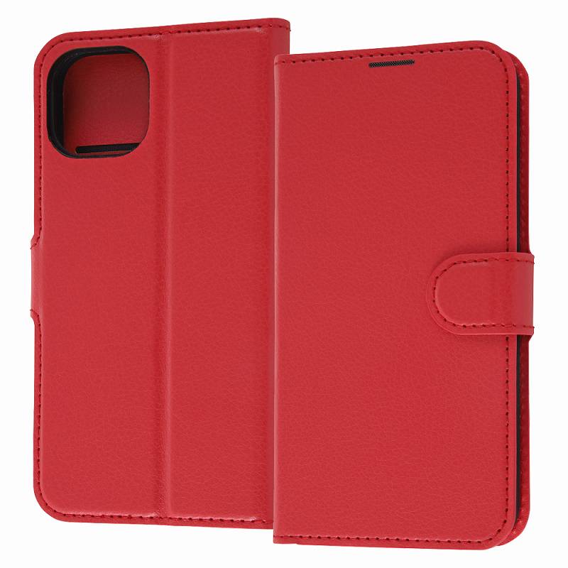 Rakuten - iPhone 14/ 13 耐衝撃 手帳型レザーケース シンプル マグネット/レッド