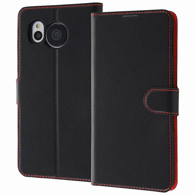 Rakuten - AQUOS sense7 plus 耐衝撃 手帳型レザーケース シンプル マグネット/ブラック/レッド