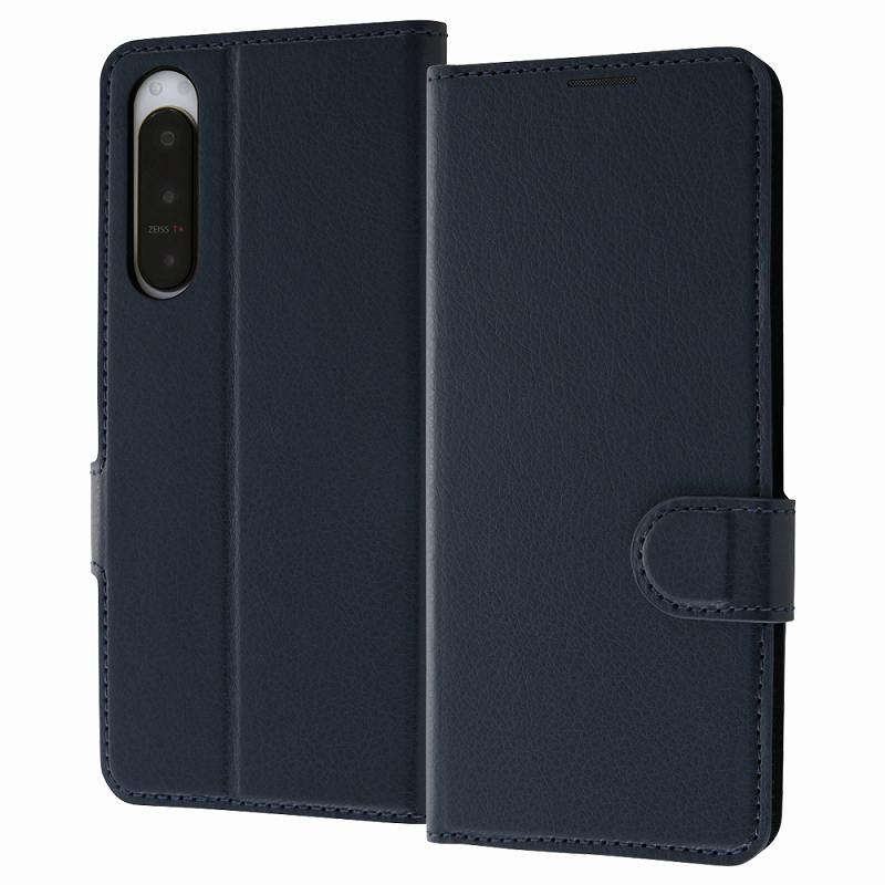 Rakuten - Xperia 5 IV 耐衝撃 手帳型レザーケース シンプル マグネット/ダークネイビー