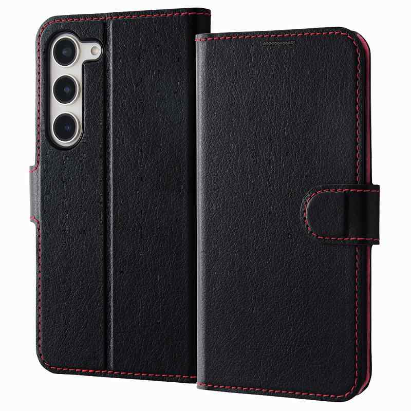 Rakuten - Galaxy S23 手帳型レザーケース シンプル マグネット/ブラック/レッド