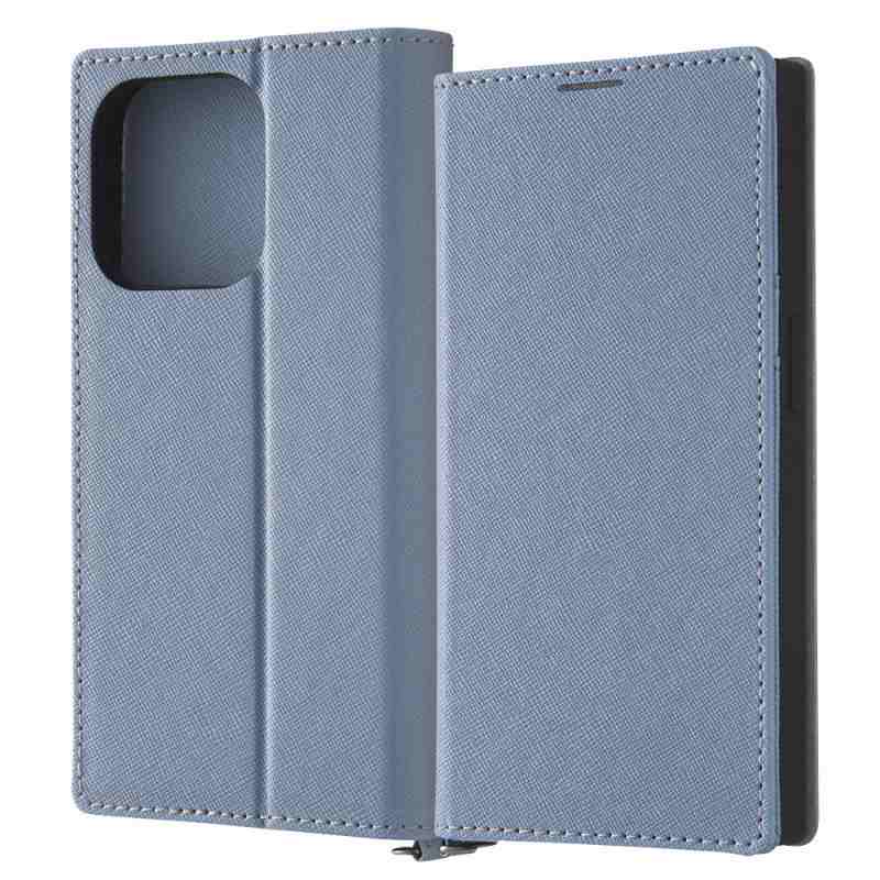Rakuten - iPhone 15 Pro 耐衝撃 手帳型レザーケース KAKU Durable/ブルー/ライトグレー