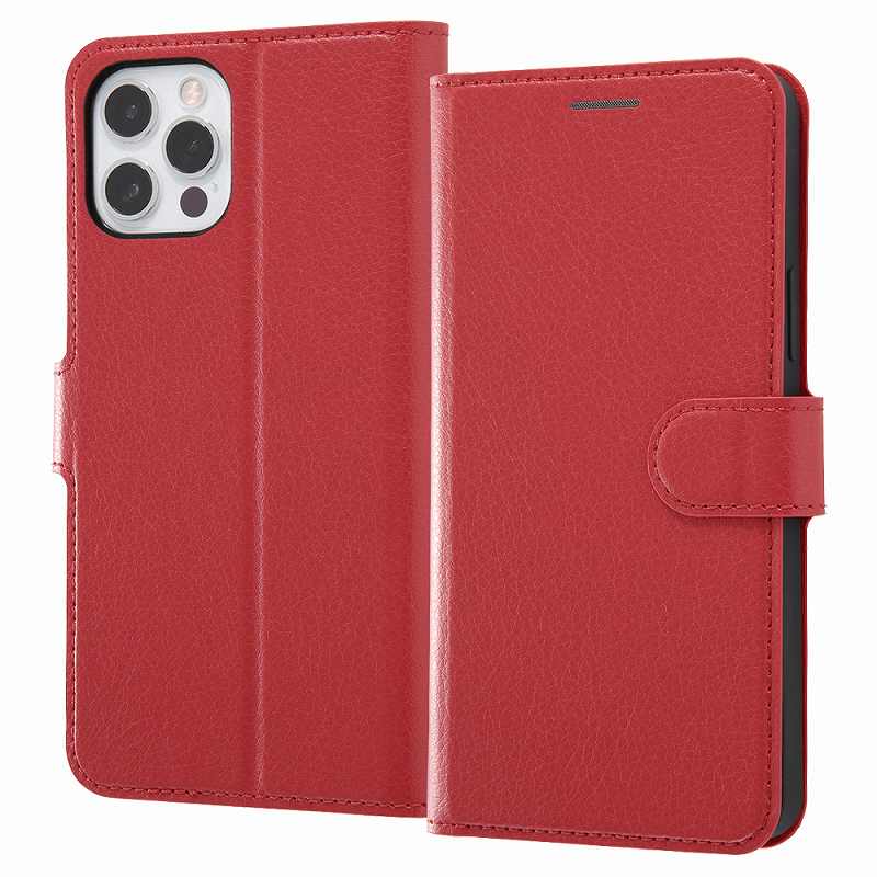 Rakuten - iPhone 12 / 12 Pro Like standard 耐衝撃 マグネットベルト シンプル 手帳型レザーケース / レッド